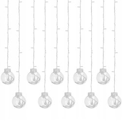 KURTYNA świetlna LAMPKI LED 3m białe CIEPŁE 230V duże kule bombki 12szt