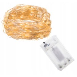 Lampki choinkowe CIEPŁE sznur DRUCIK 100 LED 10m biały ciepły na baterie AA