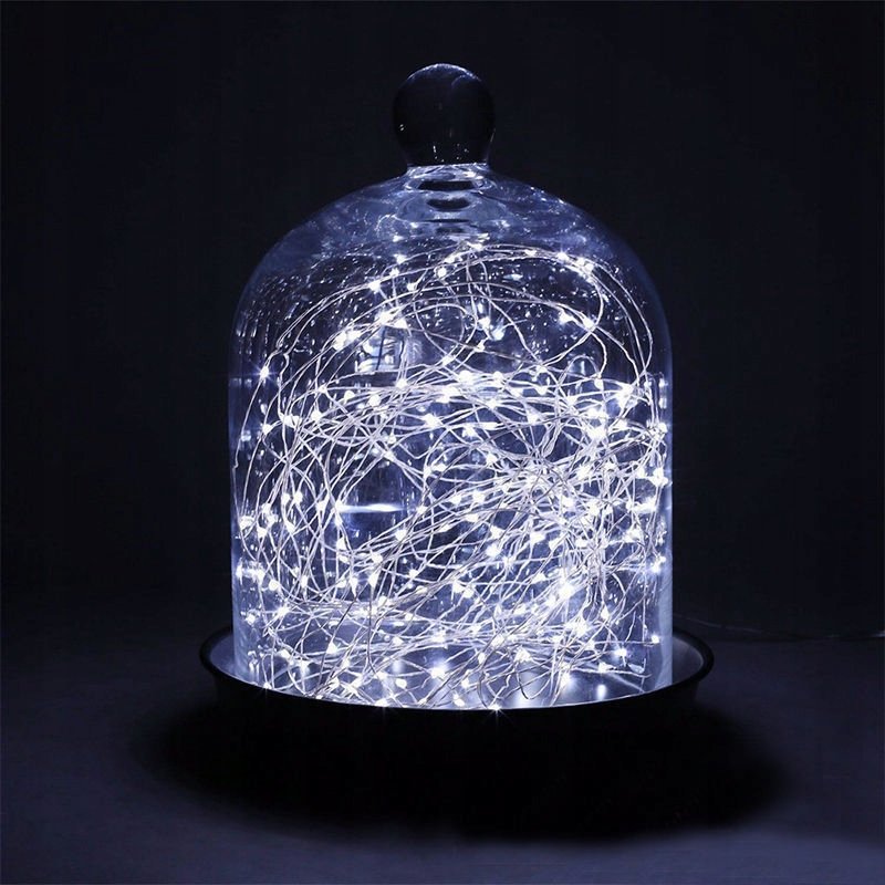 2x Lampki choinkowe ZIMNE sznur DRUCIK 50 LED 5m biały zimny na 2 baterie