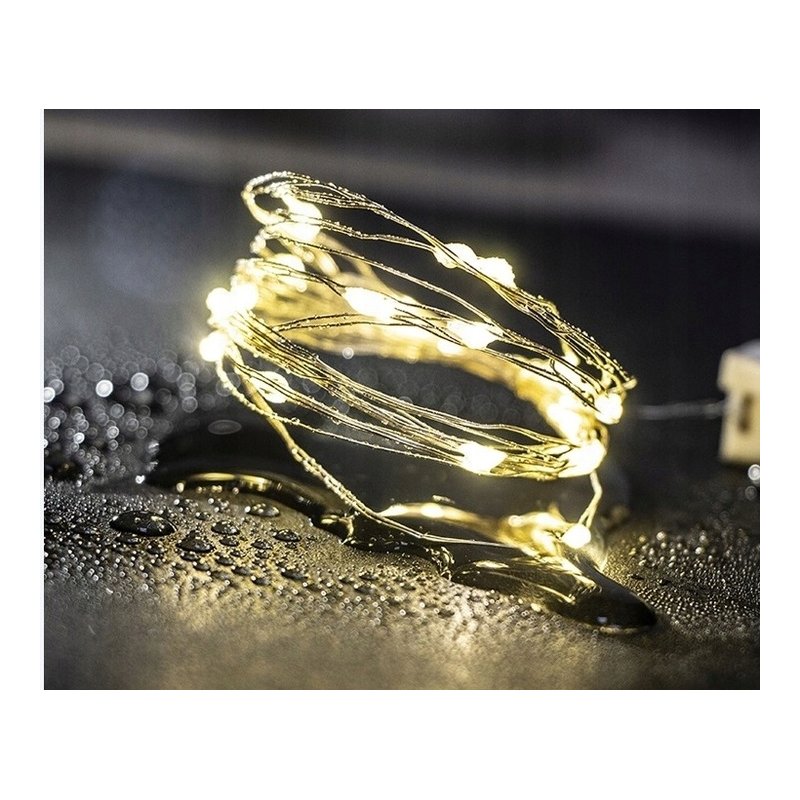 Lampki choinkowe CIEPŁE sznur DRUCIK 20 LED 2m białe ciepły baterię CR2032