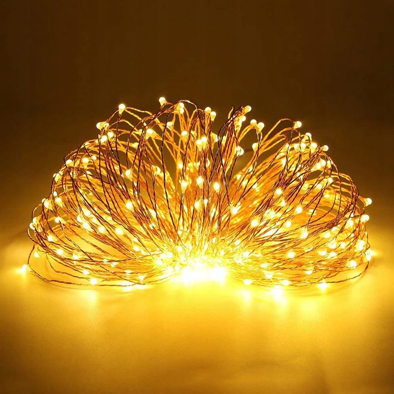 Lampki choinkowe CIEPŁE sznur DRUCIK 50 LED 5m biały ciepły na baterie AA