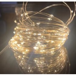Lampki choinkowe CIEPŁE sznur DRUCIK 50 LED 5m biały ciepły na baterie AA
