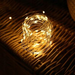 Lampki choinkowe CIEPŁE sznur DRUCIK 50 LED 5m biały ciepły na baterie AA