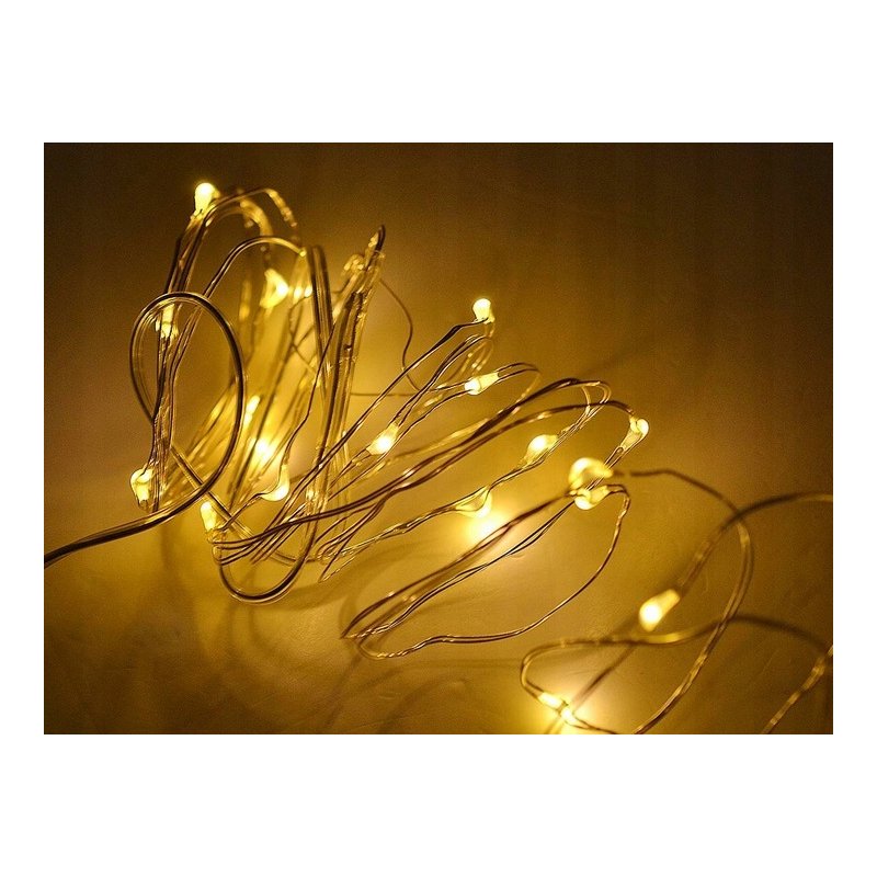 Lampki choinkowe CIEPŁE sznur DRUCIK 40 LED 4m białe ciepły baterię CR2032