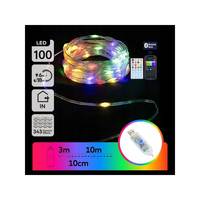 MAGICZNE LAMPKI CHOINKOWE TAŚMA LED RGB 1MLN KOLORÓW 100 LED 5m na USB DC5V