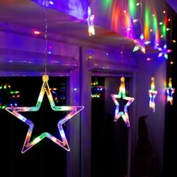 KURTYNA ŚWIETLNA lampki LED GWIAZDKI GIRLANDA sieciowa MULTIKOLOR 3M OKNO