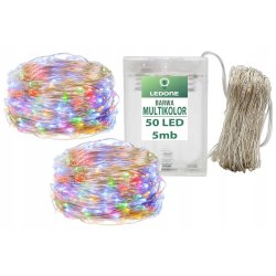 2x Lampki choinkowe KOLOROWE sznur DRUCIK 50 LED 5m MULTIKOLOR na 2 baterie
