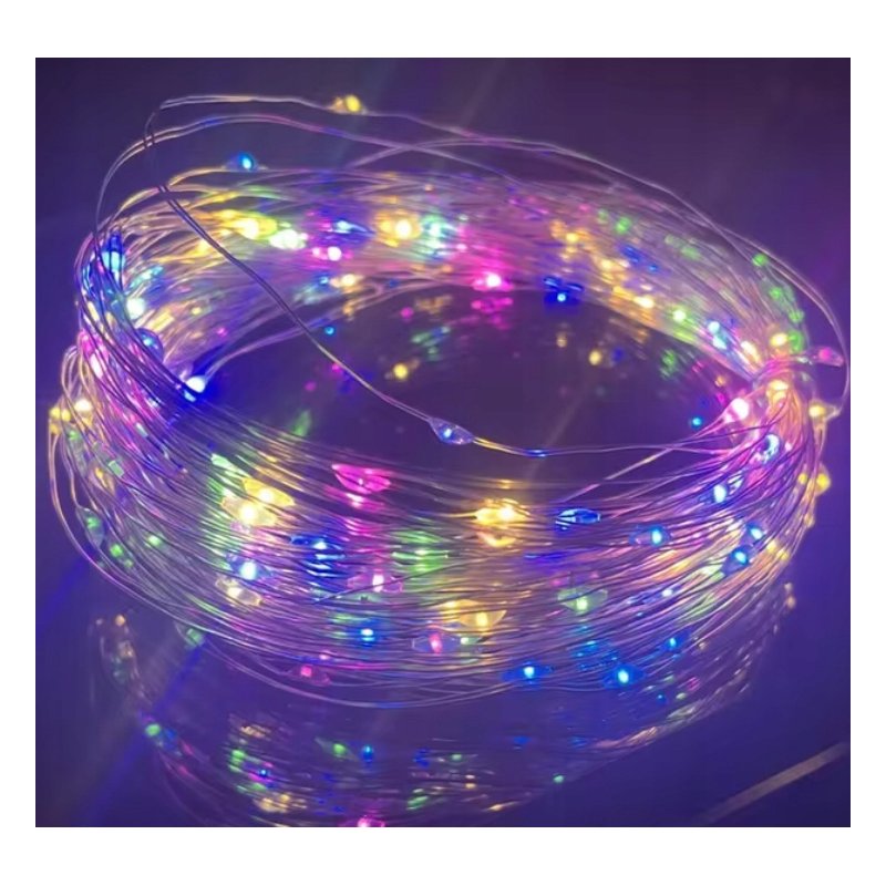 2x Lampki choinkowe KOLOROWE sznur DRUCIK 50 LED 5m MULTIKOLOR na 2 baterie