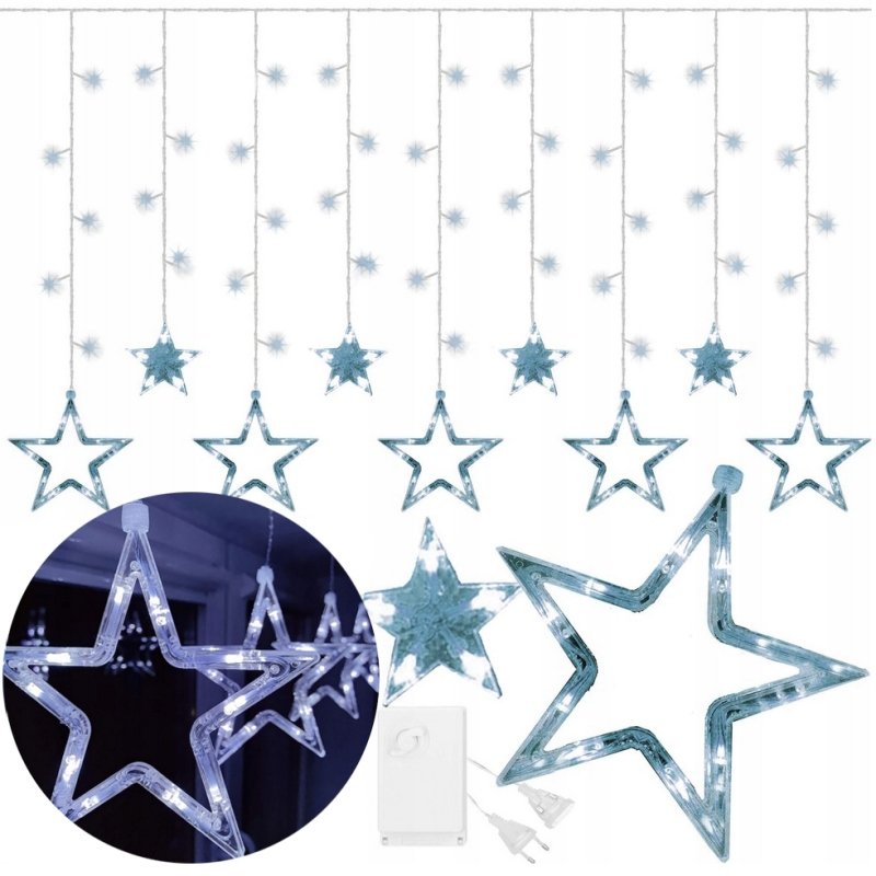 KURTYNA ŚWIETLNA lampki LED GWIAZDKI GIRLANDA sieciowa BIAŁA ZIMNA 3M OKNO