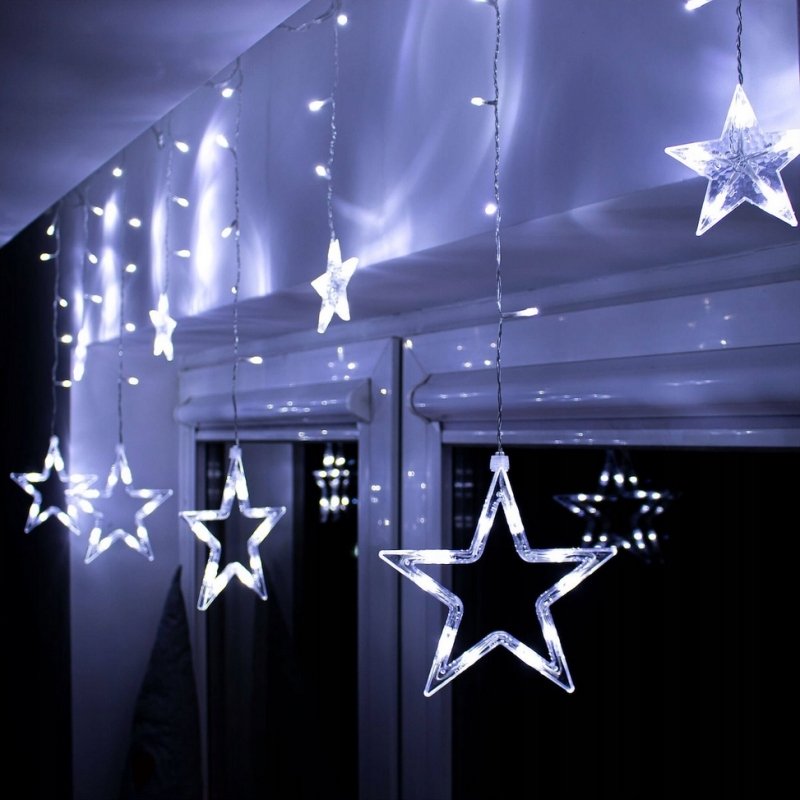 KURTYNA ŚWIETLNA lampki LED GWIAZDKI GIRLANDA sieciowa BIAŁA ZIMNA 3M OKNO