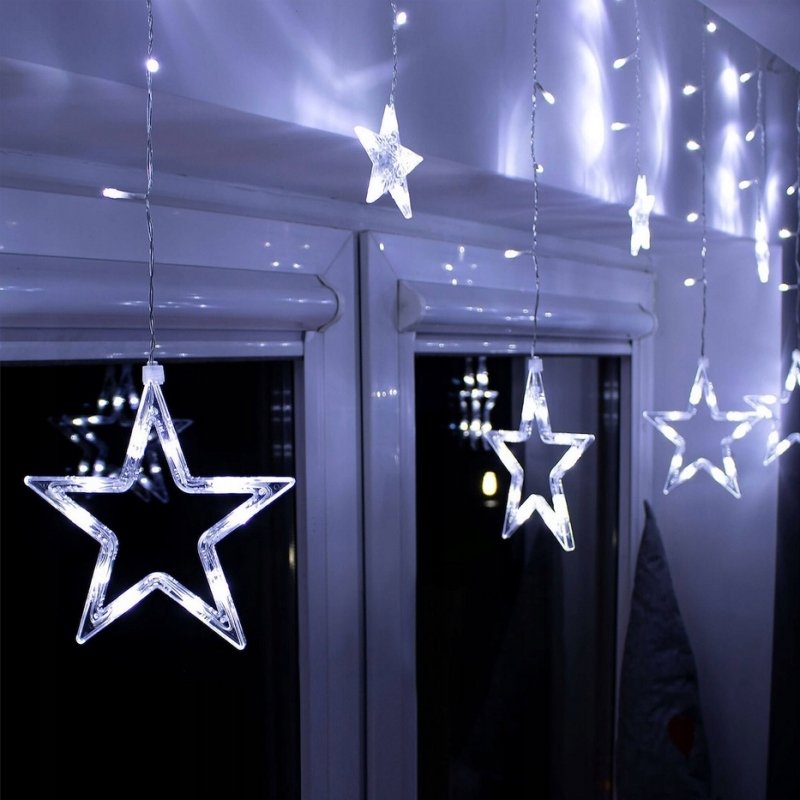 KURTYNA ŚWIETLNA lampki LED GWIAZDKI GIRLANDA sieciowa BIAŁA ZIMNA 3M OKNO