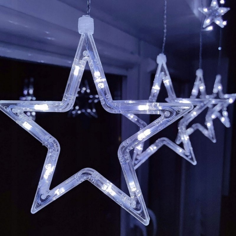 KURTYNA ŚWIETLNA lampki LED GWIAZDKI GIRLANDA sieciowa BIAŁA ZIMNA 3M OKNO