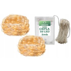 2x Lampki choinkowe CIEPŁE sznur DRUCIK 50 LED 5m biały ciepły na baterie