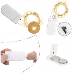 Lampki choinkowe ZIMNE sznur DRUCIK 20 LED 2m białe zimny na baterię CR2032