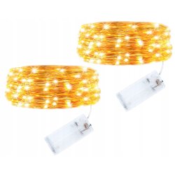 2x Lampki choinkowe CIEPŁE sznur DRUCIK 20 LED 2m biały ciepły na 2 baterie