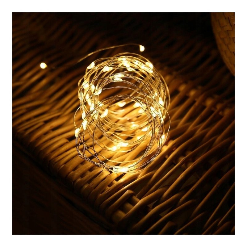 2x Lampki choinkowe CIEPŁE sznur DRUCIK 20 LED 2m biały ciepły na 2 baterie