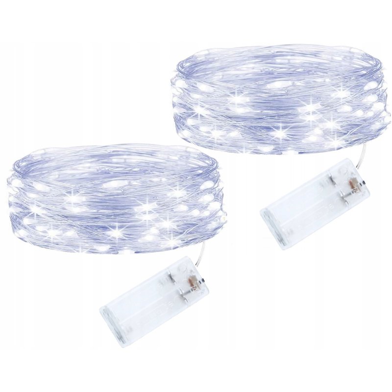 2x Lampki choinkowe ZIMNE sznur DRUCIK 20 LED 2m biały zimny na 2 baterie