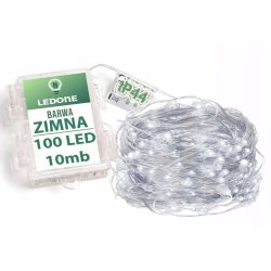 Lampki choinkowe IP44 ZIMNE sznur DRUCIK 100 LED 10m biały zimny na baterie