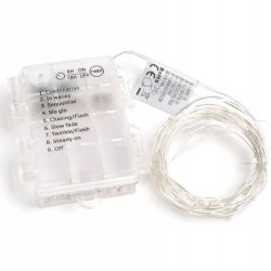 Lampki choinkowe IP44 ZIMNE sznur DRUCIK 100 LED 10m biały zimny na baterie
