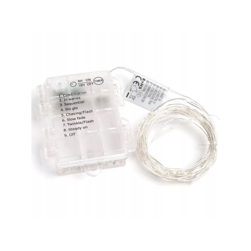 Lampki choinkowe IP44 ZIMNE sznur DRUCIK 100 LED 10m biały zimny na baterie