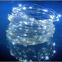 Lampki choinkowe ZIMNE sznur DRUCIK 50 LED 5m biały zimny na 2 baterie AA