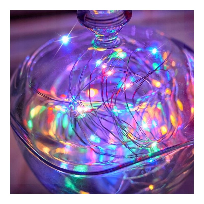 KOREK do butelki Lampki RGB sznur DRUCIK 20 LED 2m KOLOROWE + baterie LR44