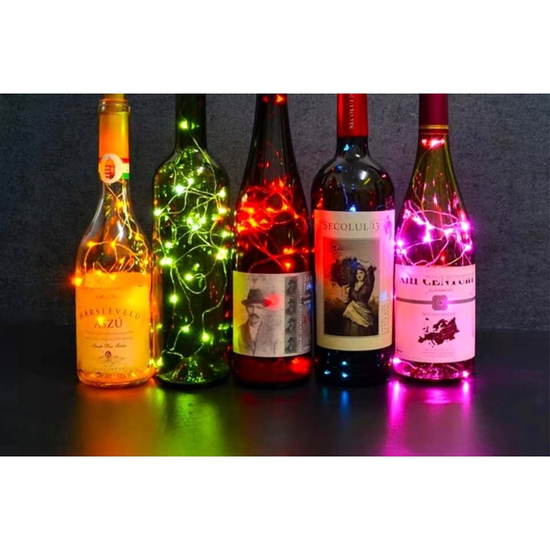 KOREK do butelki Lampki RGB sznur DRUCIK 20 LED 2m KOLOROWE + baterie LR44