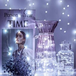 Lampki choinkowe ZIMNE sznur DRUCIK 50 LED 5m biały zimny na 2 baterie AA