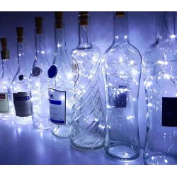 KOREK do butelki Lampki CW sznur DRUCIK 40 LED 4m ZIMNE + baterie LR44