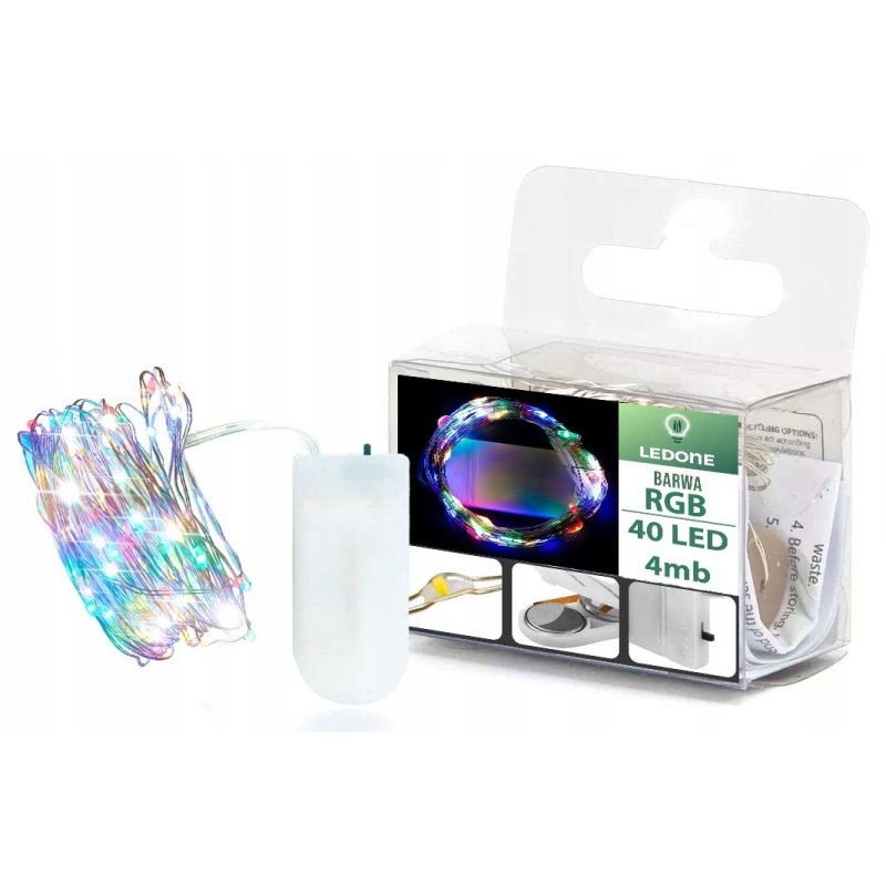Lampki choinkowe RGB sznur DRUCIK 40 LED 4m kolorowe na baterię CR2032