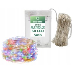 Lampki choinkowe KOLOROWE sznur DRUCIK 50 LED 5m MULTI na 2 baterie AA