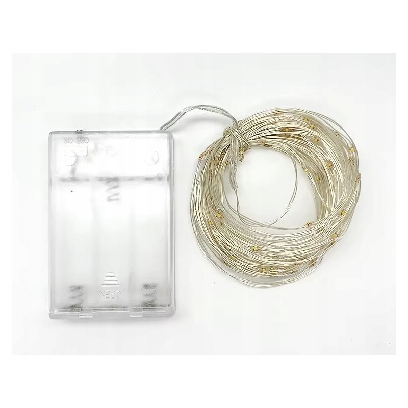 Lampki choinkowe KOLOROWE sznur DRUCIK 50 LED 5m MULTI na 2 baterie AA