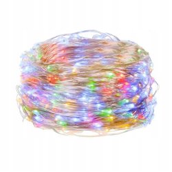 Lampki choinkowe KOLOROWE sznur DRUCIK 50 LED 5m MULTI na 2 baterie AA