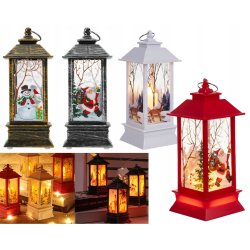 LAMPION ŚWIĄTECZNY z witrażem LED 14cm - DEKORACJA ozdoba latarenka płomień