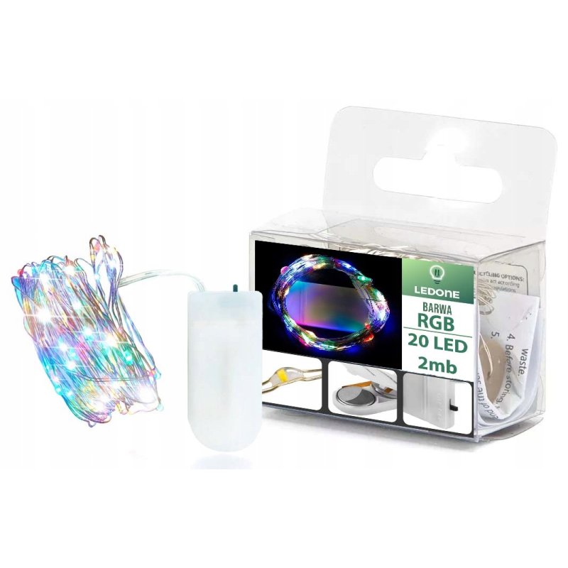 Lampki choinkowe RGB sznur DRUCIK 20 LED 2m kolorowe na baterię CR2032