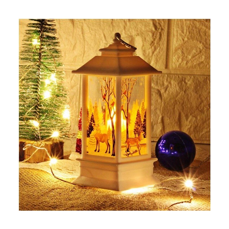 LAMPION ŚWIĄTECZNY z witrażem LED 14cm - DEKORACJA ozdoba latarenka płomień