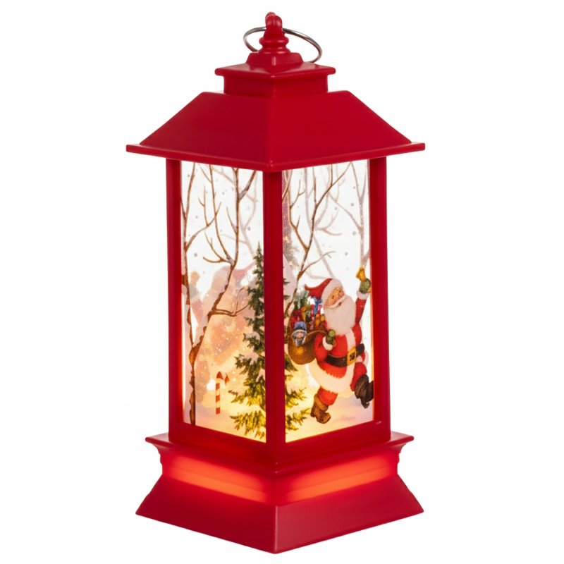 LAMPION ŚWIĄTECZNY z witrażem LED 14cm - DEKORACJA ozdoba latarenka płomień