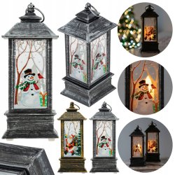 LAMPION ŚWIĄTECZNY z witrażem LED 14cm - DEKORACJA ozdoba latarenka płomień
