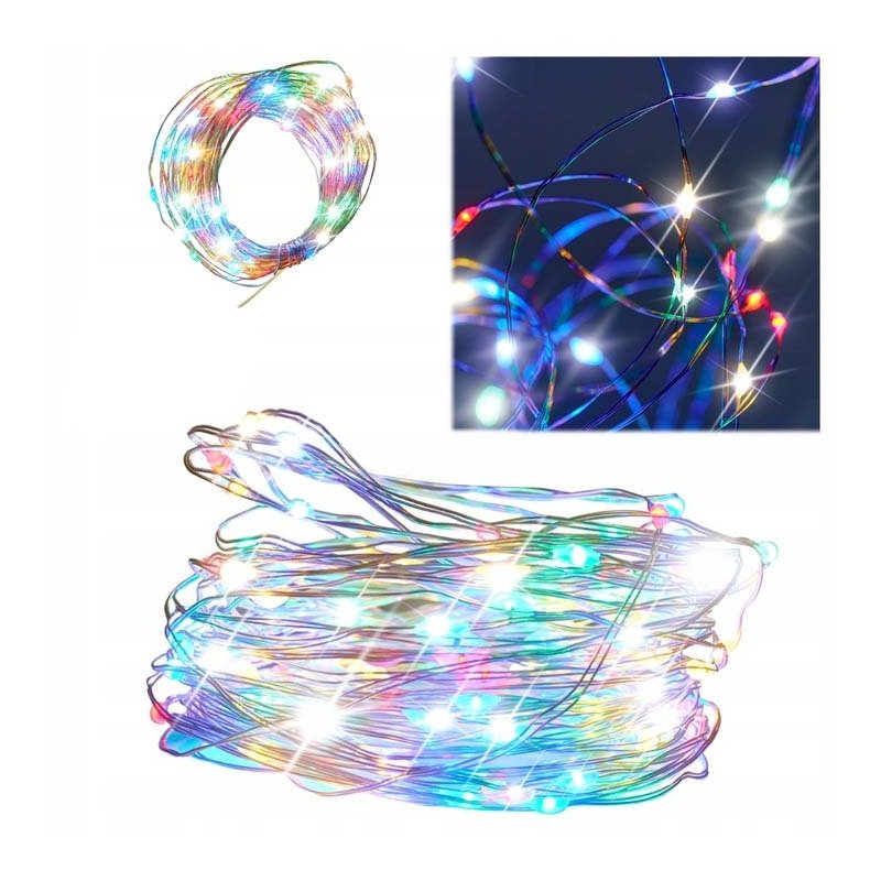 Lampki choinkowe RGB sznur DRUCIK 20 LED 2m kolorowe na baterię CR2032
