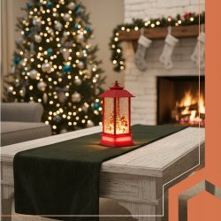 LAMPION ŚWIĄTECZNY z witrażem LED 14cm - DEKORACJA ozdoba latarenka płomień