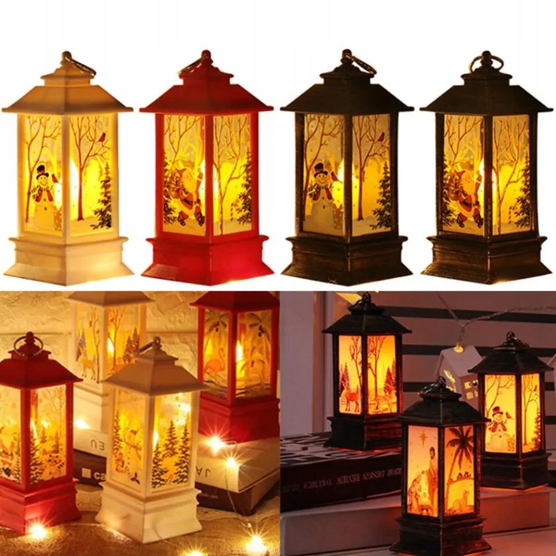 LAMPION ŚWIĄTECZNY z witrażem LED 14cm - DEKORACJA ozdoba latarenka płomień