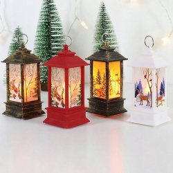 LAMPION ŚWIĄTECZNY z witrażem LED 14cm - DEKORACJA ozdoba latarenka płomień