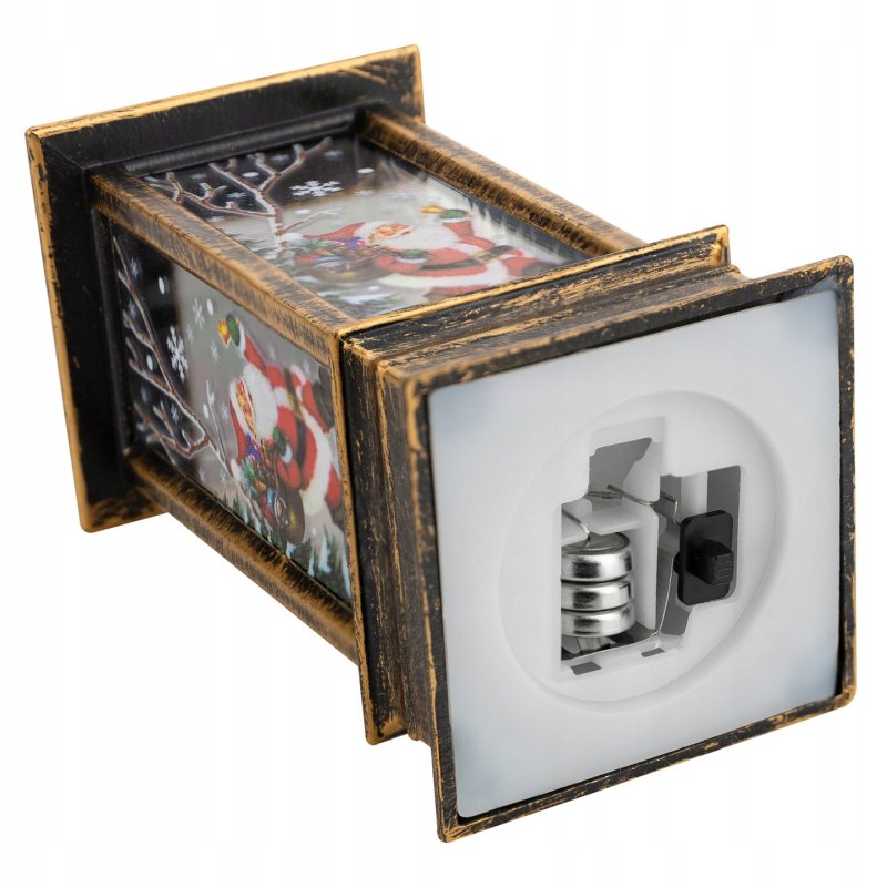 LAMPION ŚWIĄTECZNY z witrażem LED 14cm - DEKORACJA ozdoba latarenka płomień