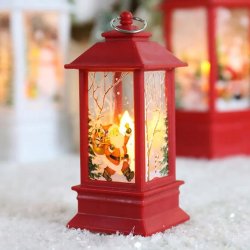 LAMPION ŚWIĄTECZNY z witrażem LED 14cm - DEKORACJA ozdoba latarenka płomień