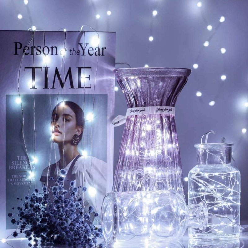 Lampki choinkowe ZIMNE sznur DRUCIK 20 LED 2m biały zimny na 2 baterie AA