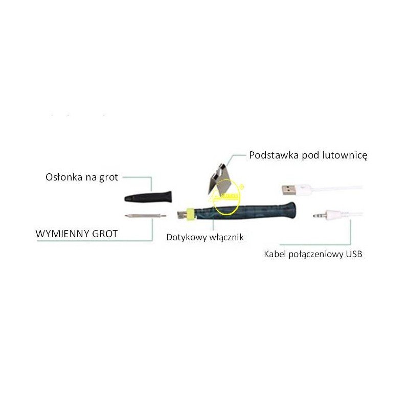LUTOWNICA ręczna mini oporowa kolbowa na USB 8W 5V grot SMD do taśm led