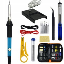 Lutownica precyzyjna 60W Zestaw Lutowniczy Groty Odsysacz Etui Cyna 15el
