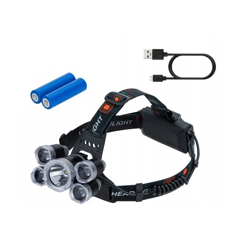 Latarka czołowa 5 LED T6 akumulatorowa warsztatowa