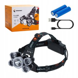 Latarka czołowa 5 LED T6 akumulatorowa warsztatowa