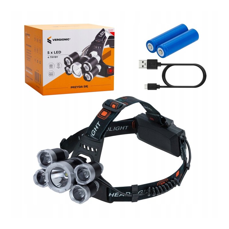 Latarka czołowa 5 LED T6 akumulatorowa warsztatowa